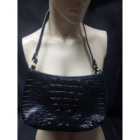 Brahmin Bekka Shoulder Bag Black Melbourne | Croc Embossed Leather Small Purse - Picture 4 of 12